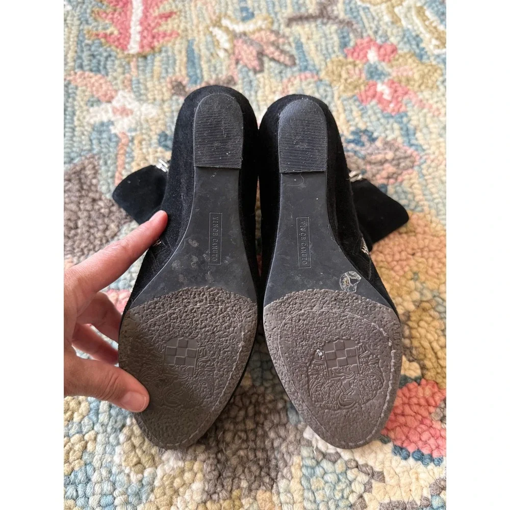 Vince Camuto Dena Black Suede Leather Wedge Buckle Booties 8.5